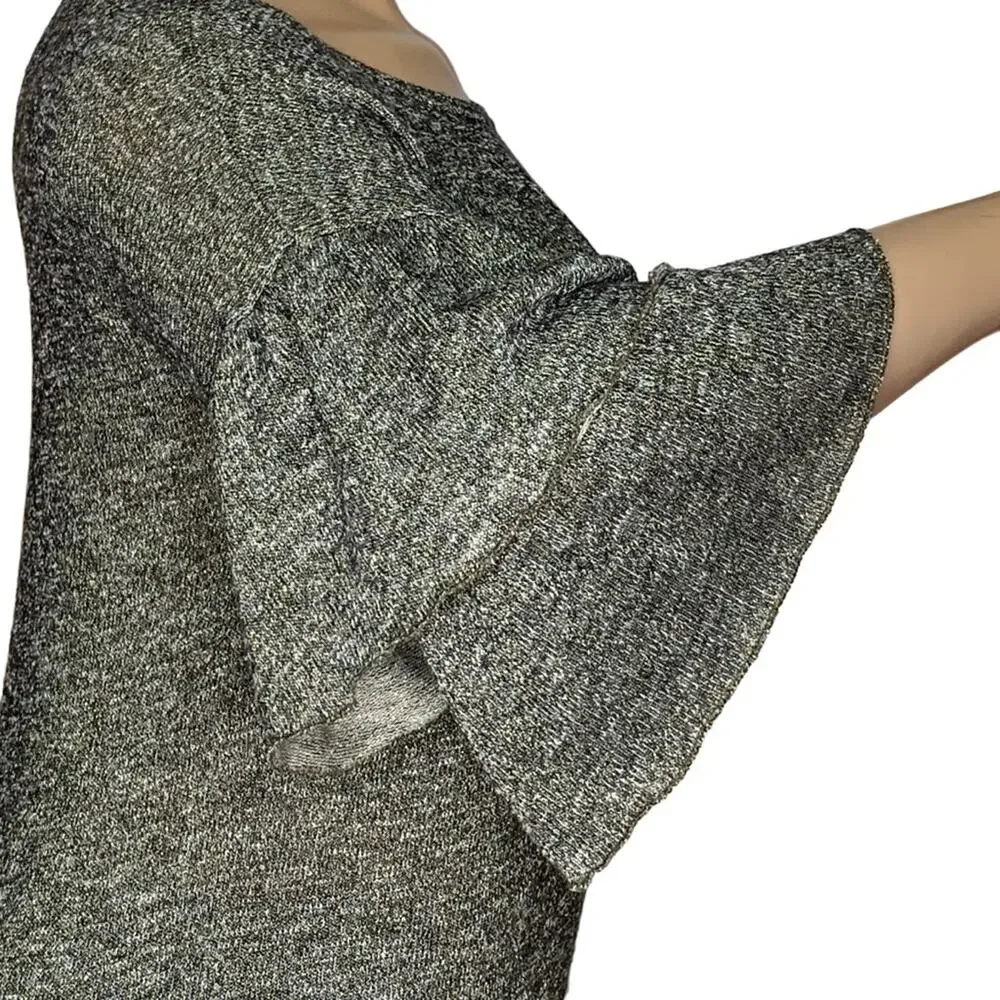 Ana Fine Knit Shimmery Gold Bell Ruffles Sleeves Top Crewneck Size XL